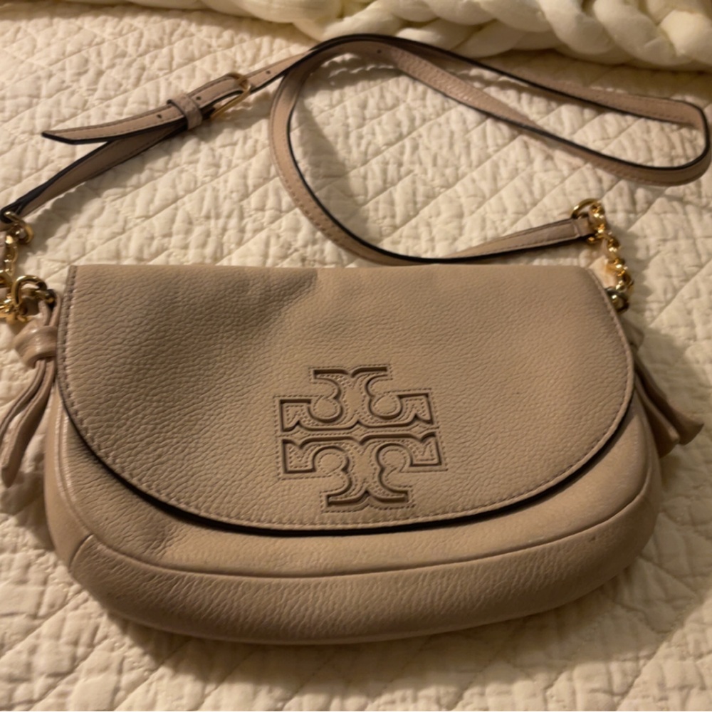 Tory Burch Beige Leather Crossbody Bag